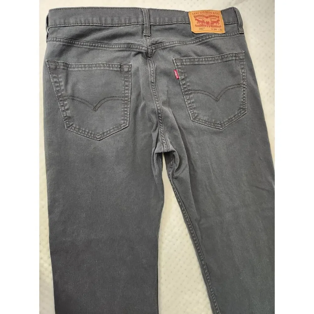 Levis‎ 502 Jeans Mens 34x32 Gray Tapered Stretch Denim Casual Pants